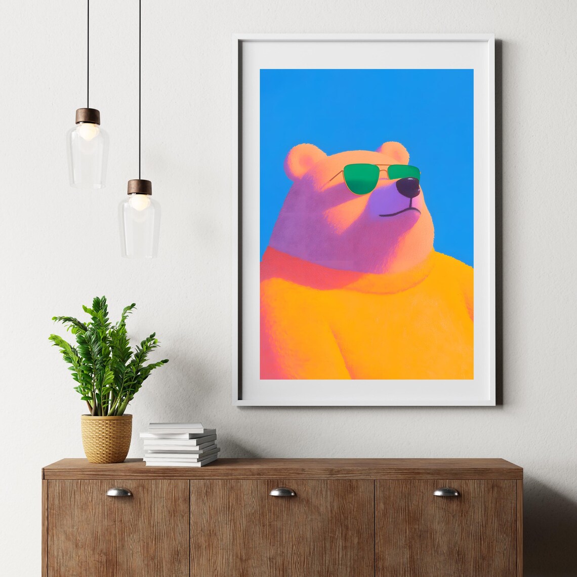 Cool Bear With Green Sunglasses Sunset Colors Fun Animal Poster - Image 2