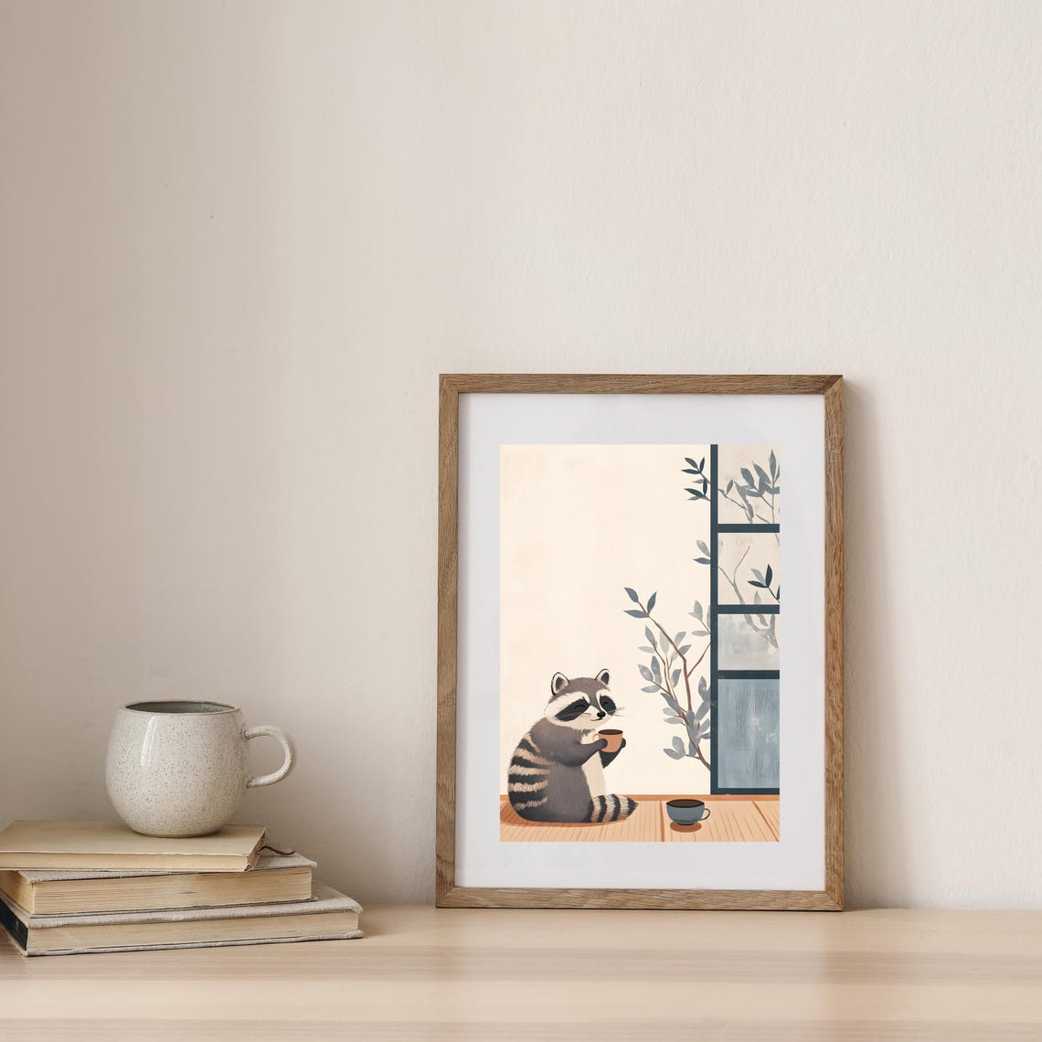Cozy Raccoon Tea Time Window Japanese Nature Minimalist Art Poster - Image 5