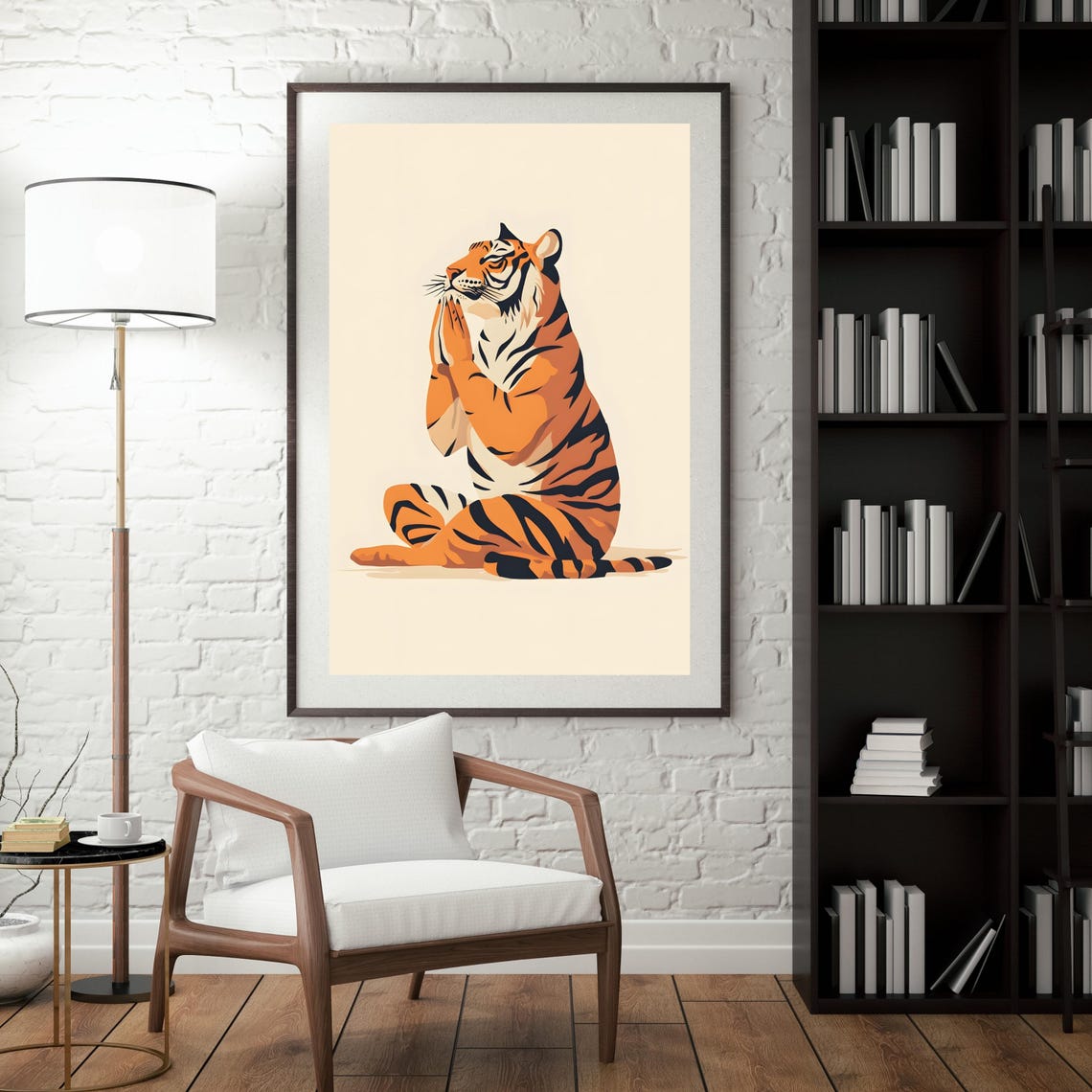 Serene Tiger Meditating in Lotus Pose Minimalist Cream Zen Poster - Image 7
