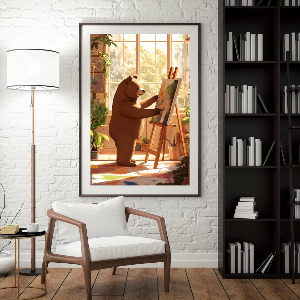 Creative Brown Bear Artist Painting at an Easel in a Sunny Studio Poster - Image 4