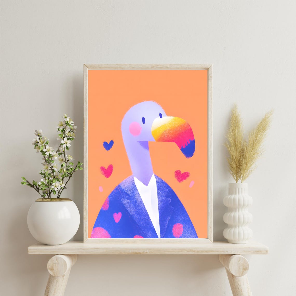 Dapper Purple Toucan In Blue Blazer With Hearts Fun Bird Poster - Image 4