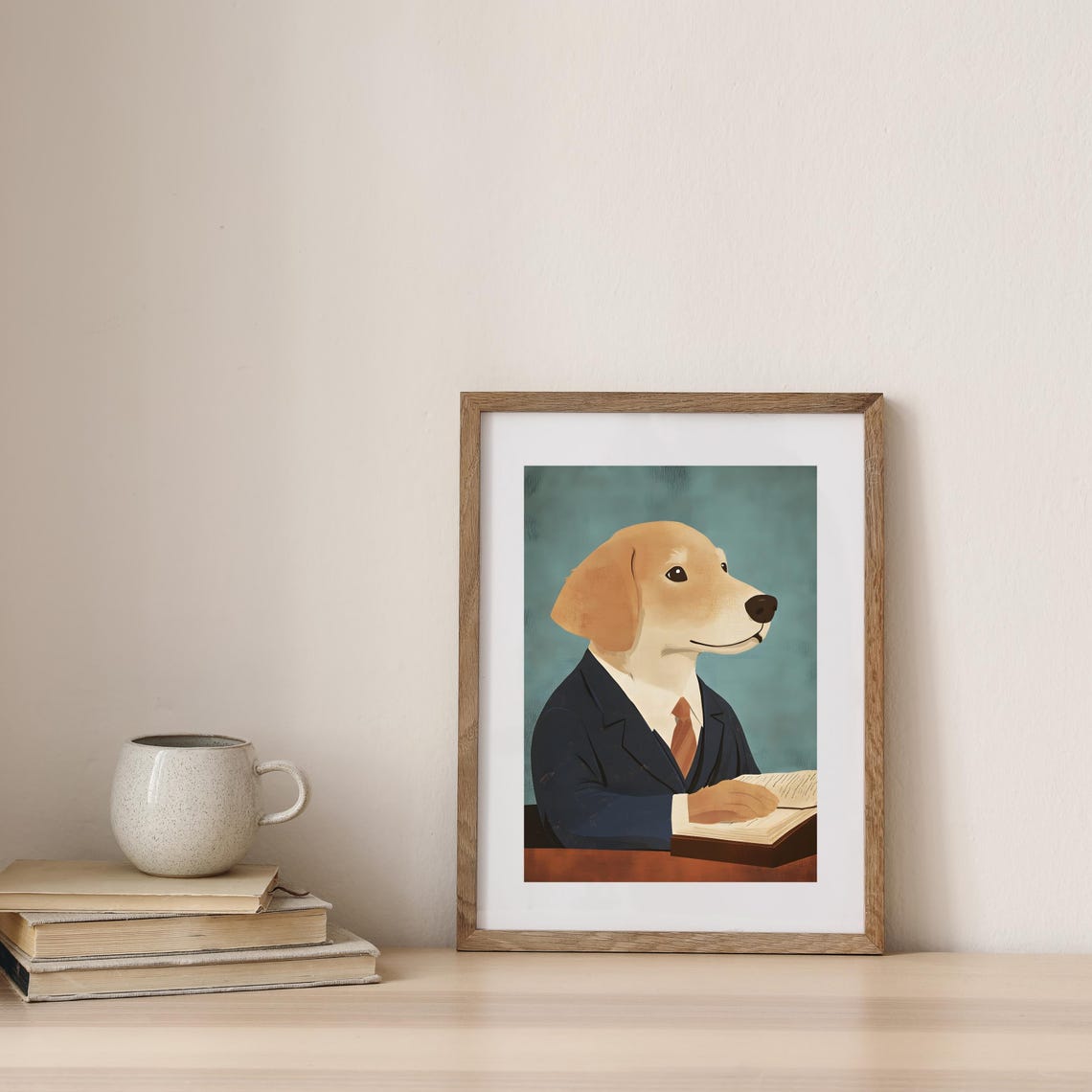 Golden Retriever In A Business Suit Reading At His Desk Poster - Image 7
