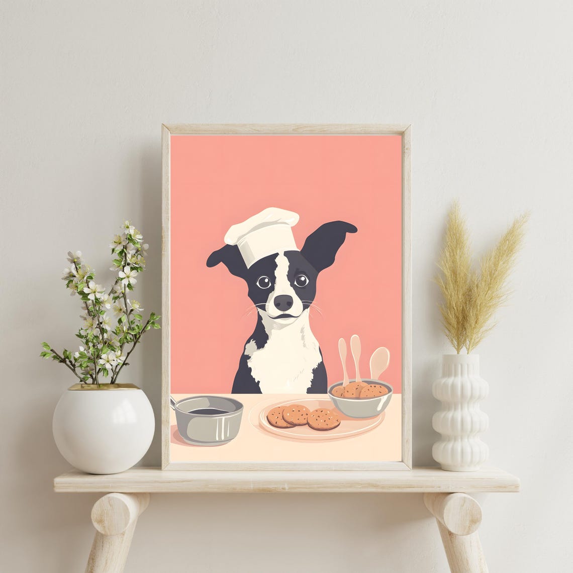 Cute Black and White Dog Chef Baking Cookies in the Kitchen Poster - Image 2