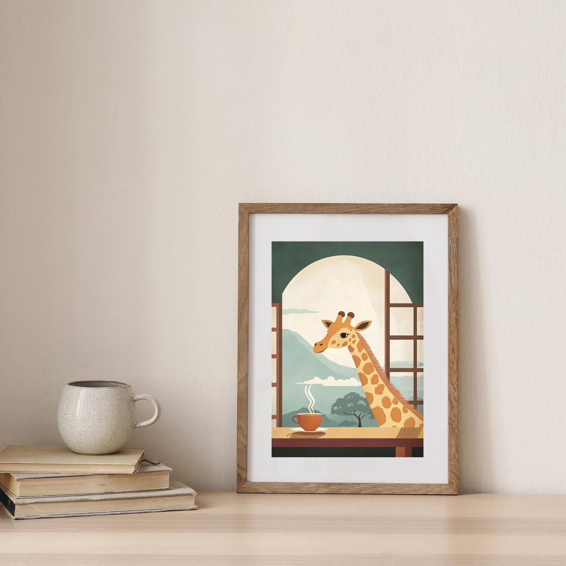 Giraffe Peeking Through A Window At A Steaming Cup Of Coffee Poster - Image 8