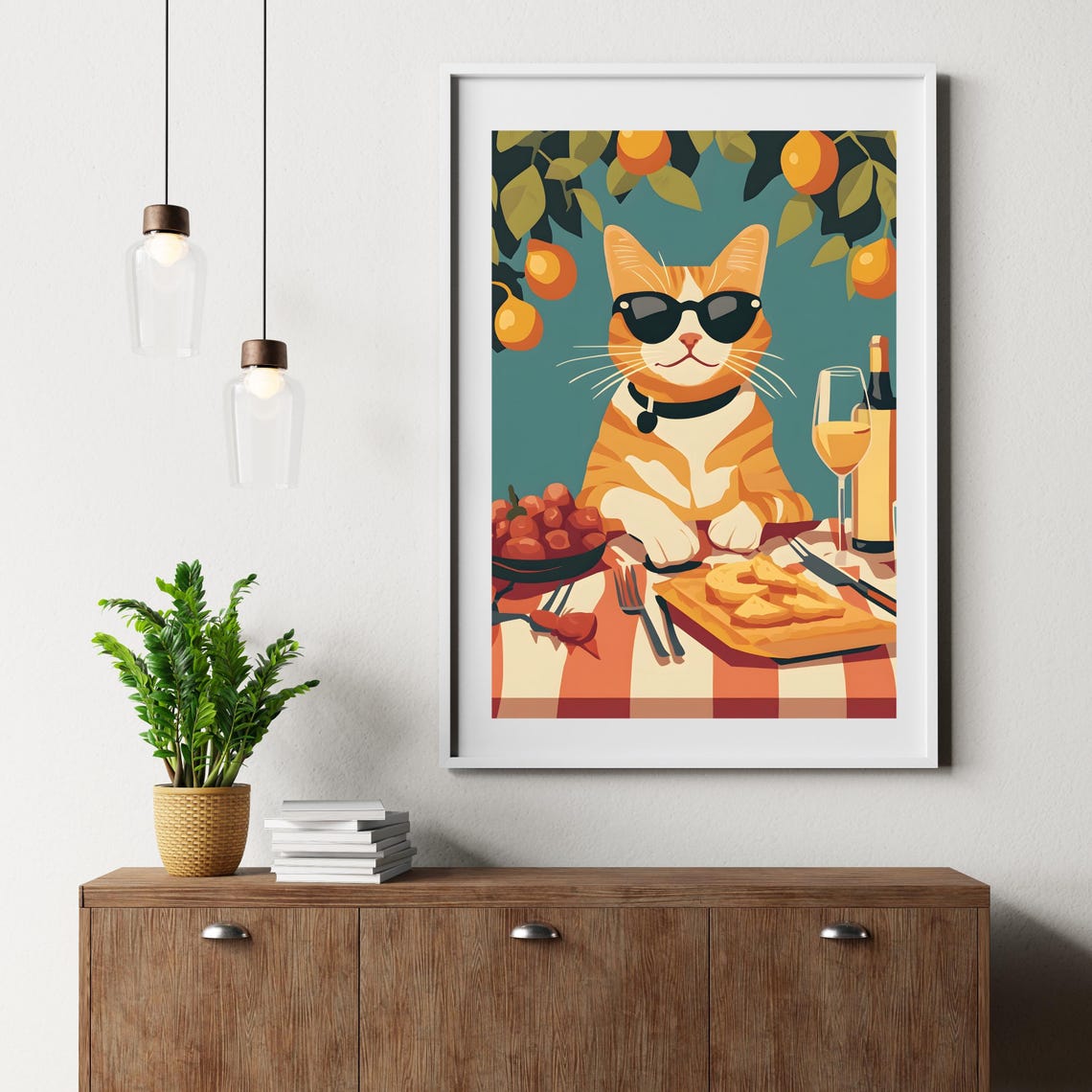 Cool Orange Cat With Sunglasses at Lemon Picnic Table Poster - Image 6