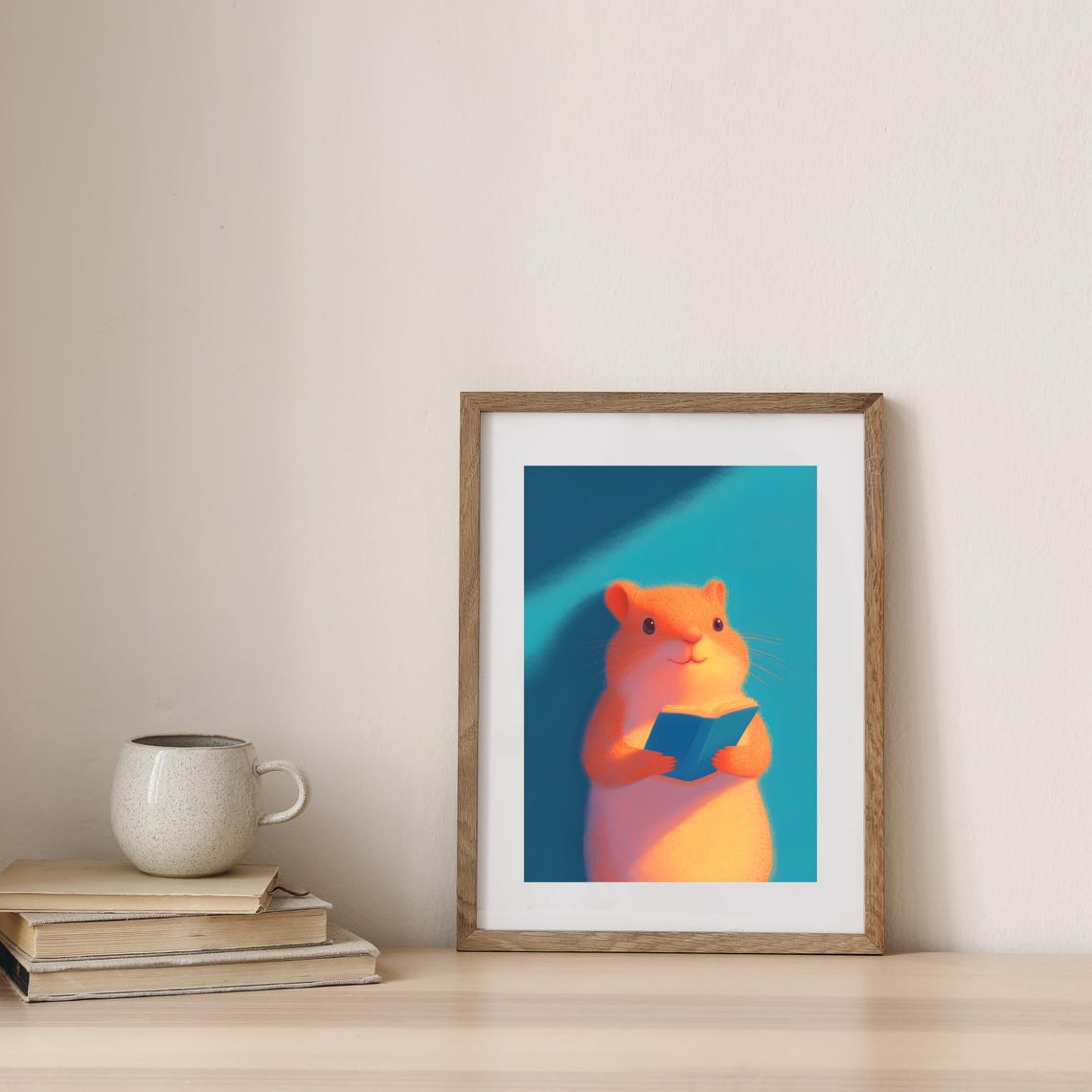 Orange Hamster Reading Blue Book Under Spotlight Cute Pet Poster - Image 4