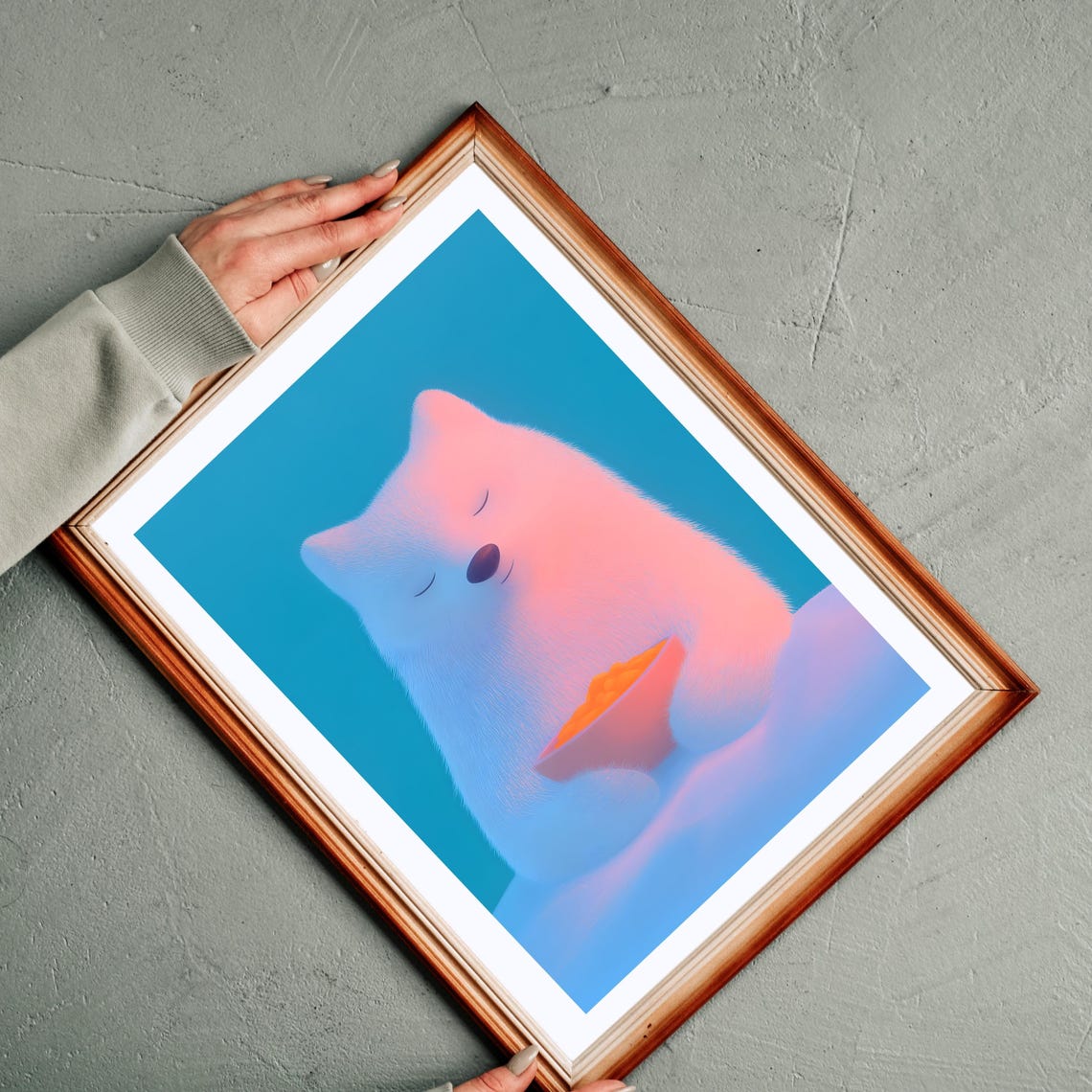 Sleepy White Polar Bear Holding a Warm Bowl of Orange Soup Poster - Image 2