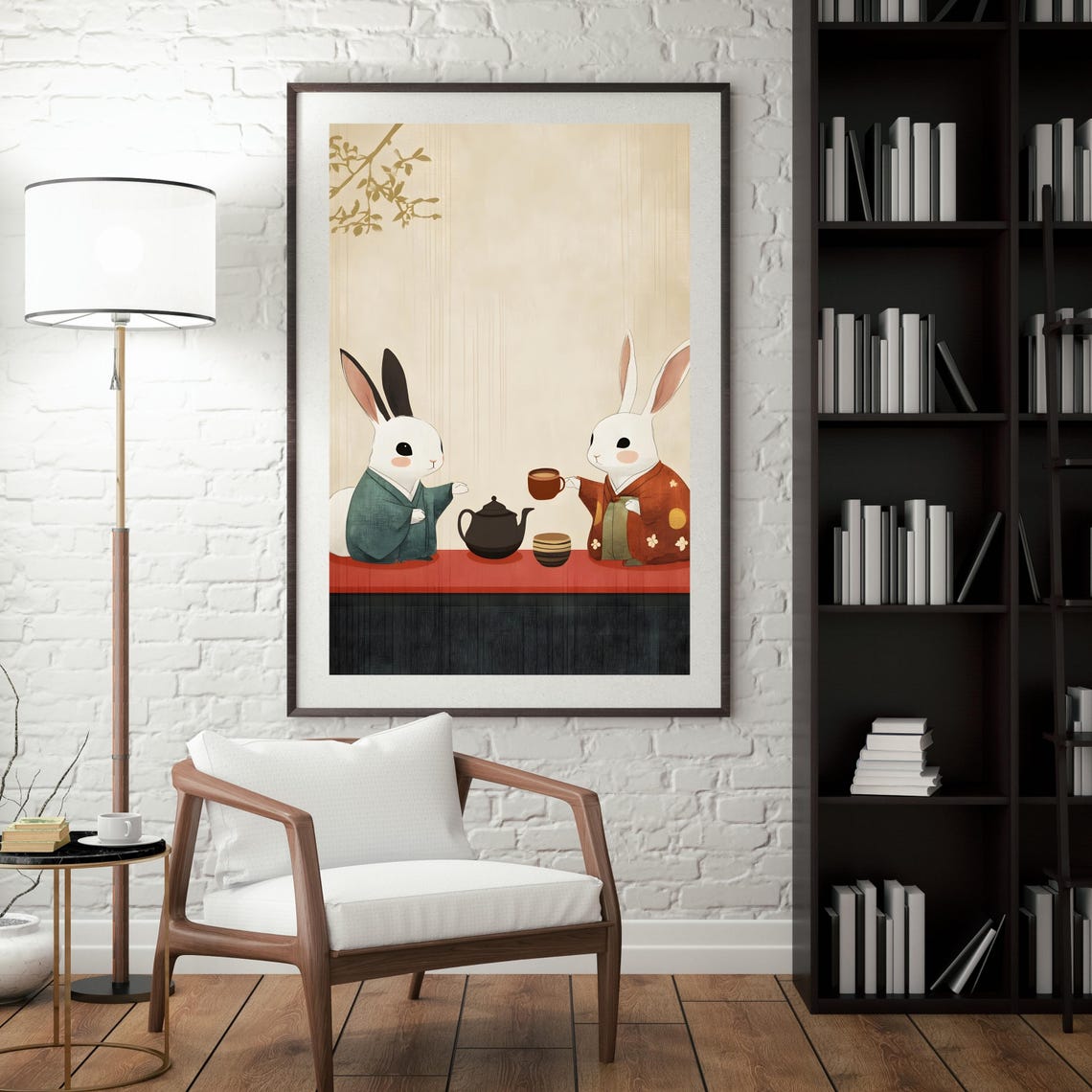 Two Rabbits In Kimono Sharing Tea Japanese Style Cute Animal Poster - Image 4