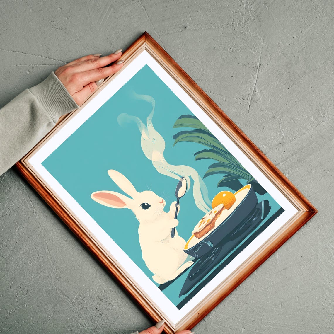 Bunny Cooking Fried Egg Breakfast Cute Rabbit Kitchen Art Poster - Image 2