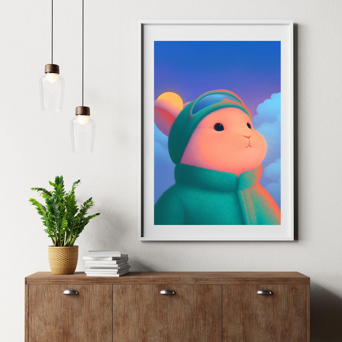 Adventurous Bunny In Aviator Cap Gazing At Sunset Sky Art Poster - Image 4