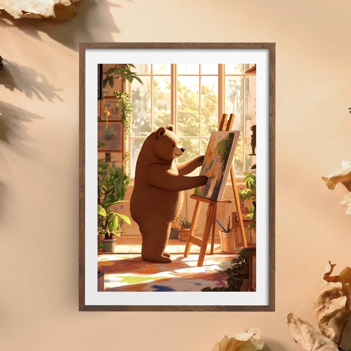 Creative Brown Bear Artist Painting at an Easel in a Sunny Studio Poster - Image 5