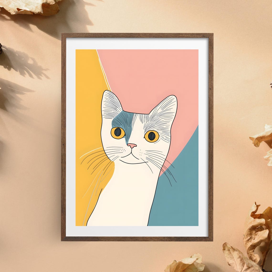 Minimalist Cat Portrait On Pastel Color Blocks Modern Line Art Print - Image 5