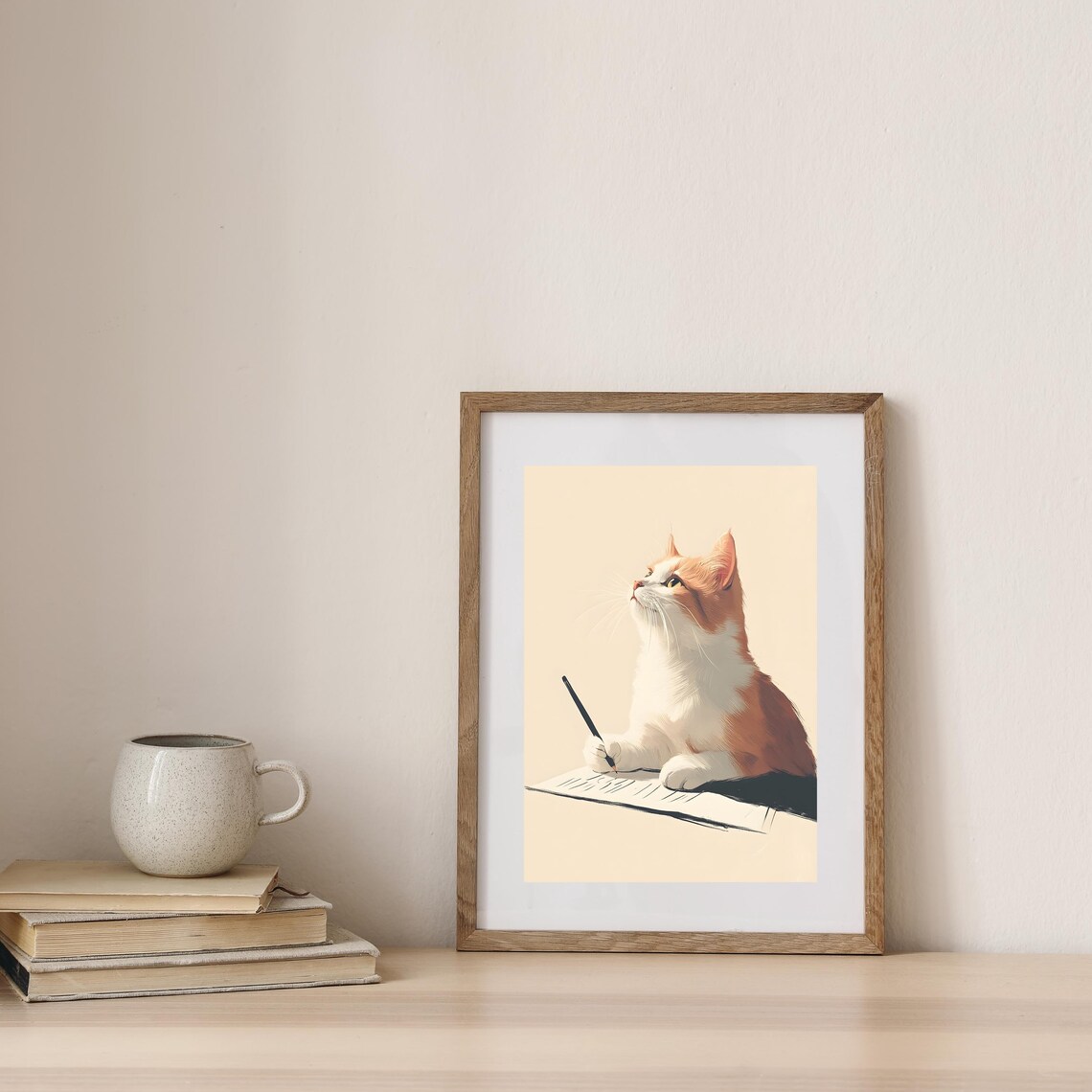 Thoughtful Orange and White Cat Holding a Pen Over an Open Notebook Poster - Image 7