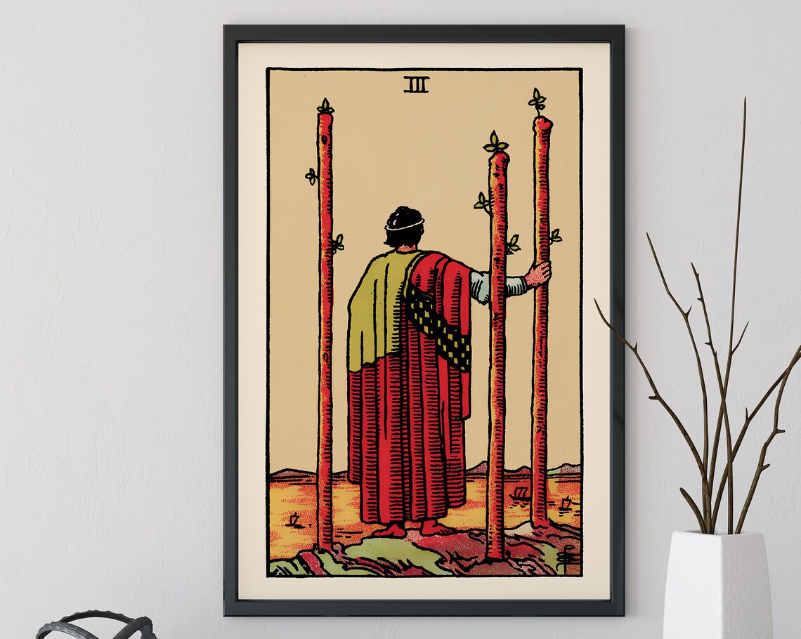 3 of Wands Tarot Card Poster, Fortune Reading Art