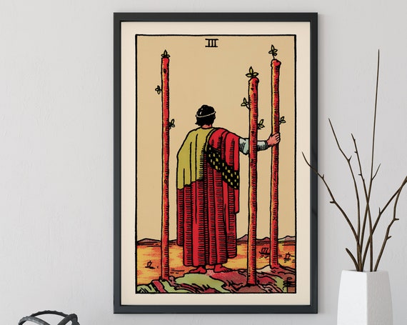 3 of Wands Tarot Card Poster, Fortune Reading Art