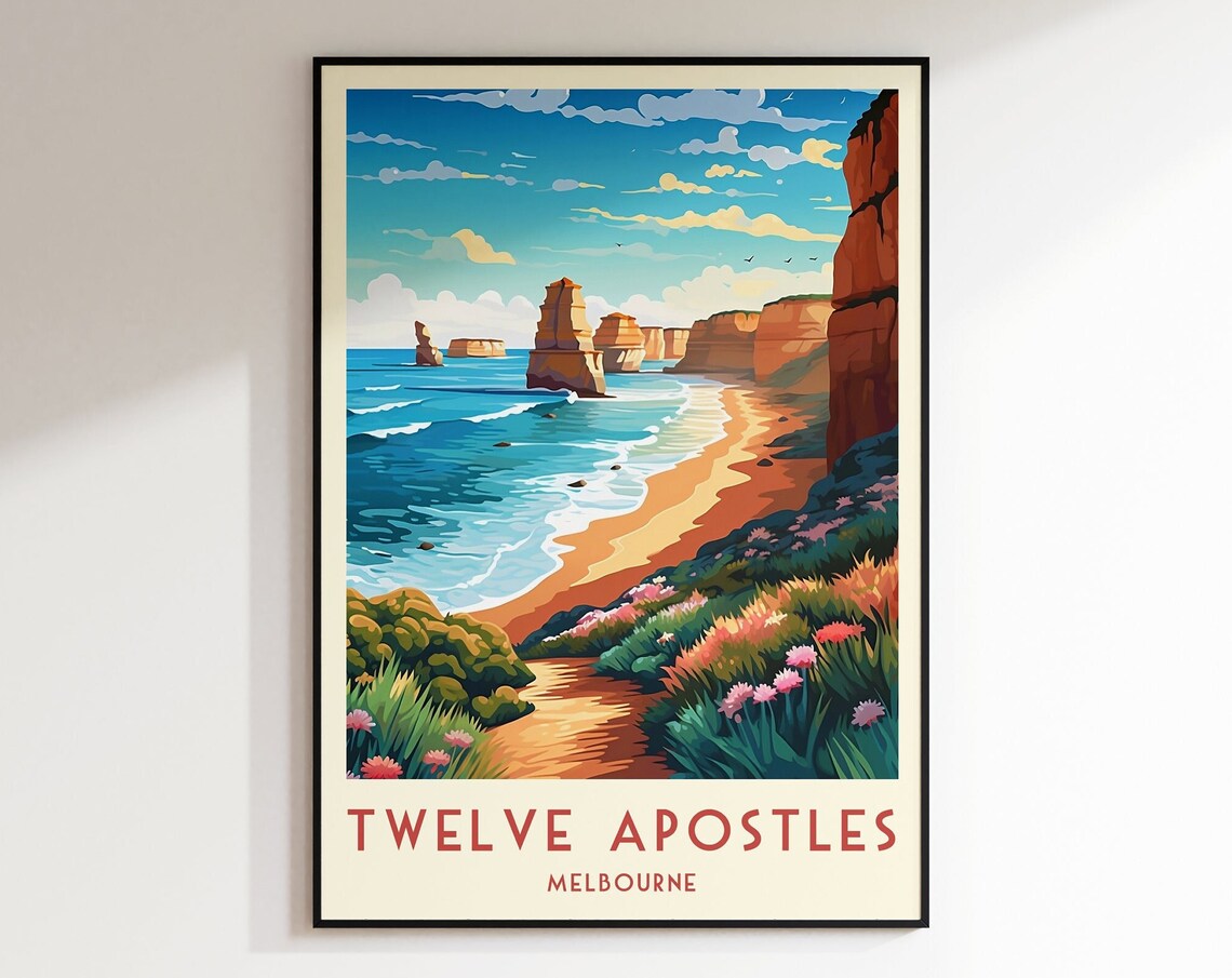 Twelve Apostles Melbourne Limestone Stacks Ocean Travel Poster