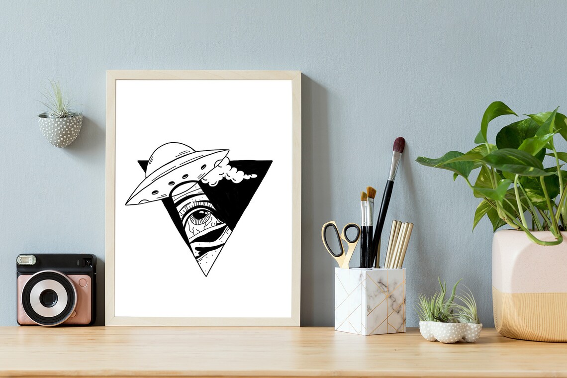 Out Of Space UFO Triangle Eye Abduction Tattoo Surreal Art Poster