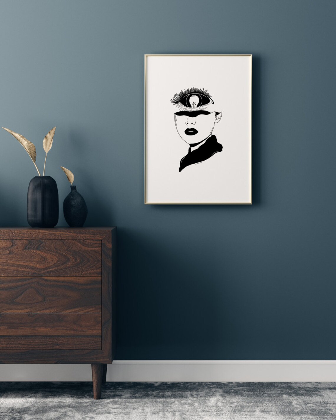One Eye Surreal Giant Eye Woman Face Weird Bold Line Art Poster - Image 2