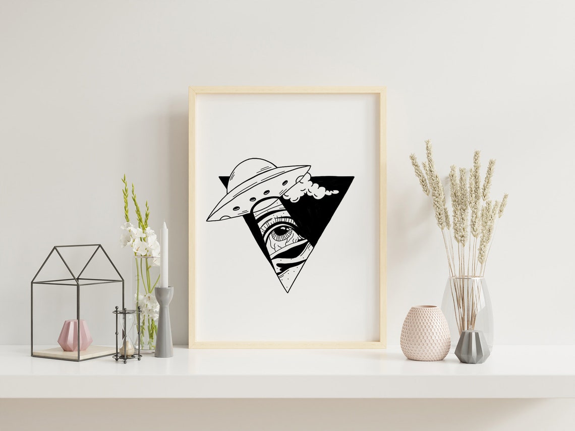 Out Of Space UFO Triangle Eye Abduction Tattoo Surreal Art Poster - Image 3