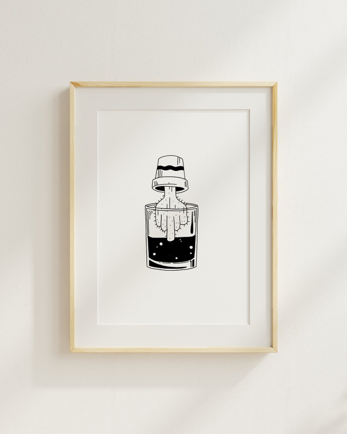 Upside Down Cactus Dipped Drink Glass Funny Quirky Ink Art Poster - Image 2