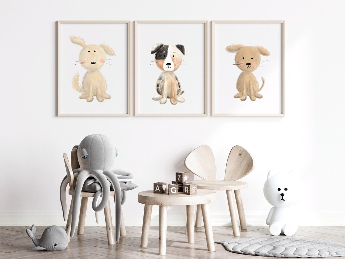 Beige Puppy Watercolor Sweet Nursery Baby Room Kids Wall Art - Image 2
