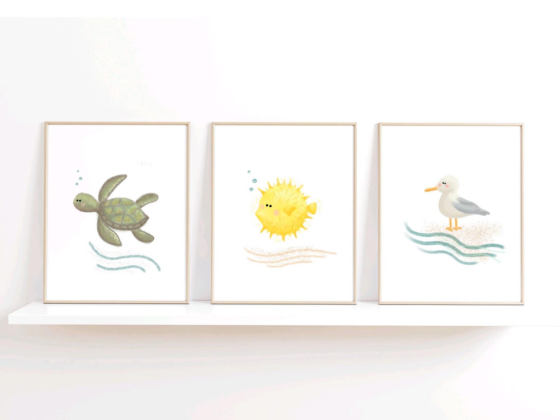 Sea Nursery Theme Blowfish Print Ocean Decor Deco Nautical Beach Baby Room Art Cute Under The - Image 3