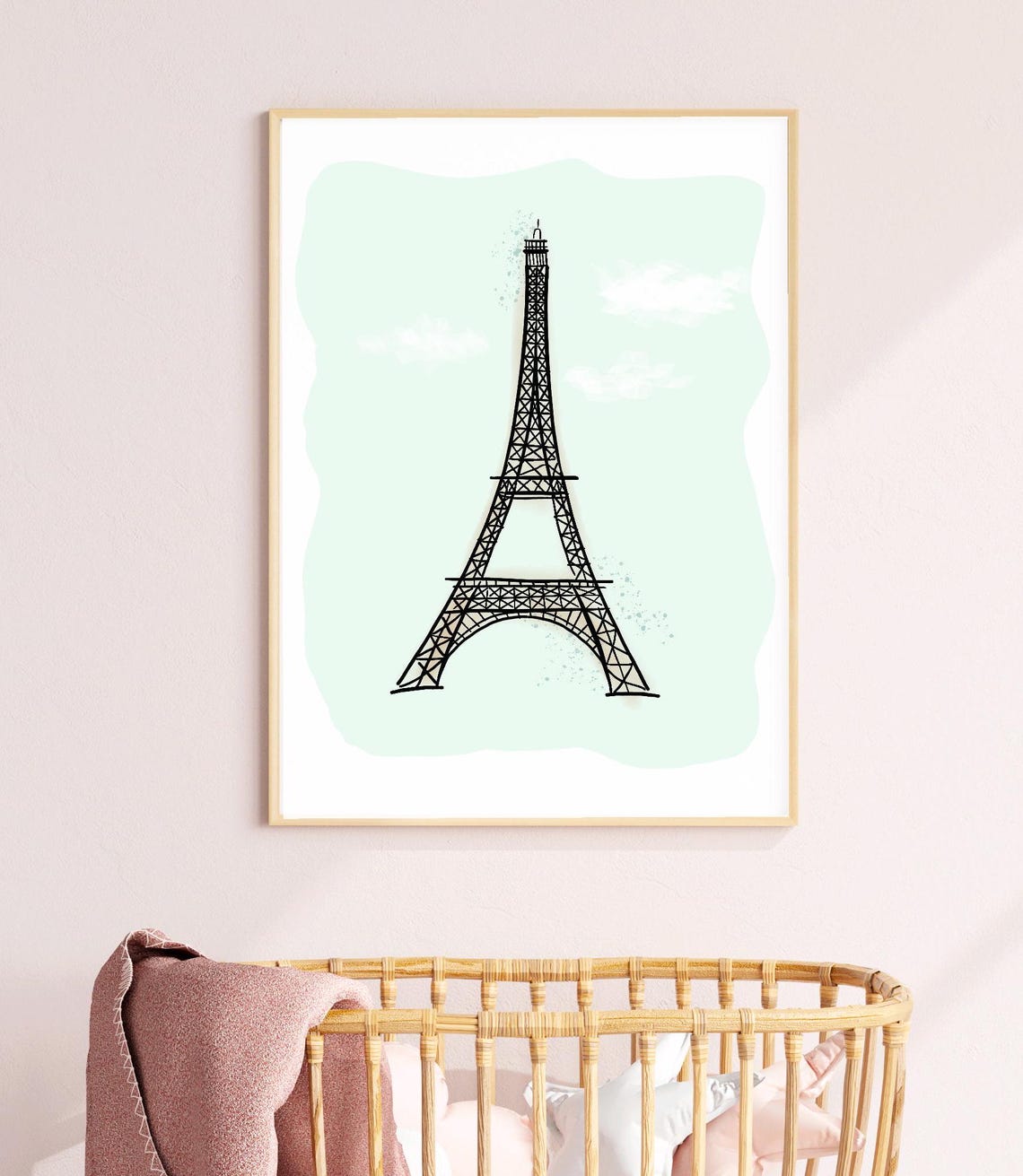 Paris Artwork Nursery Art Print Theme Decor Inspired Eiffel Tower Baby Room
