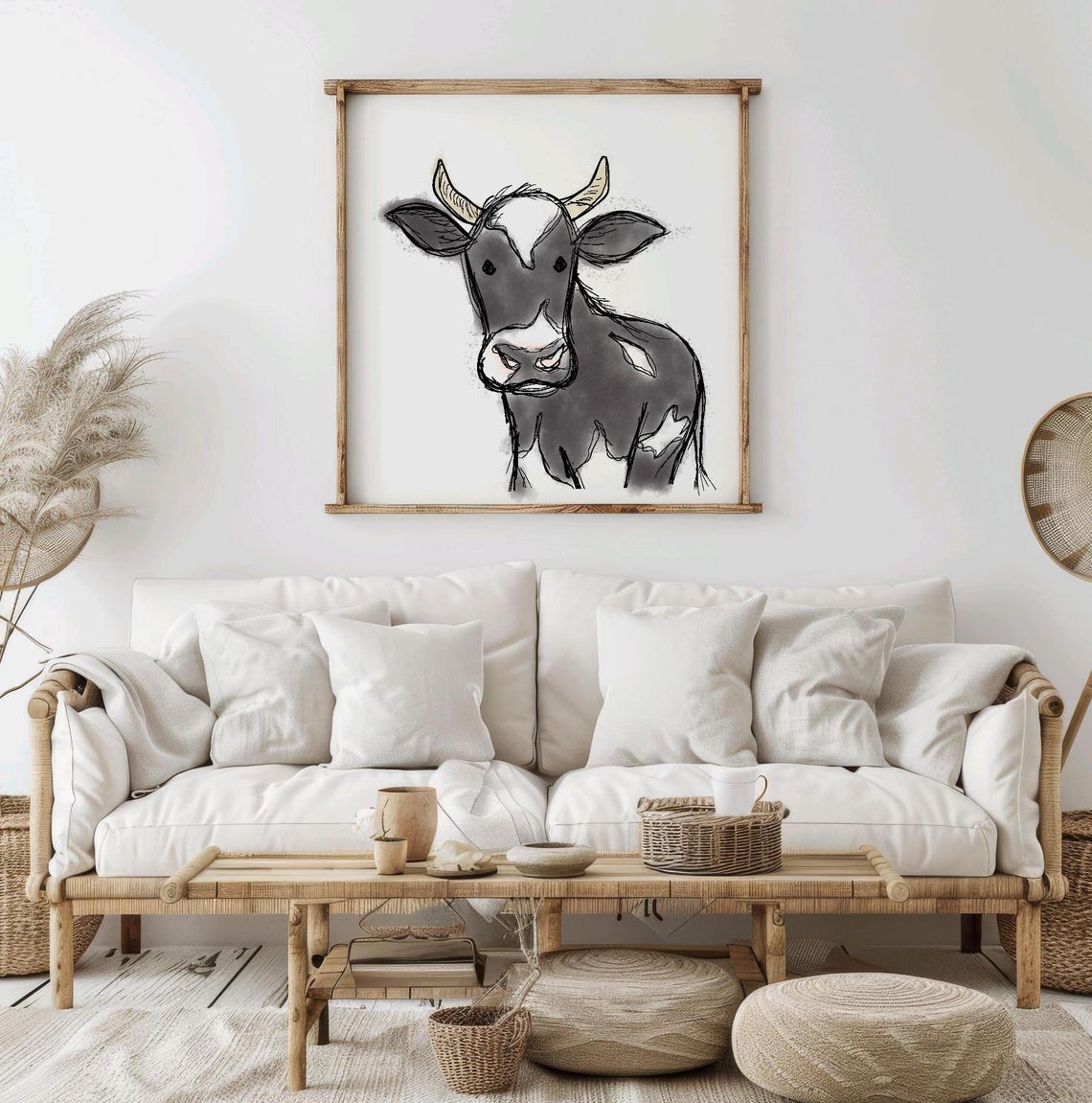 Cow Line Art Print Wall Large Snout Picture For Nursery Bathroom Farm House Decor Animals - Image 2