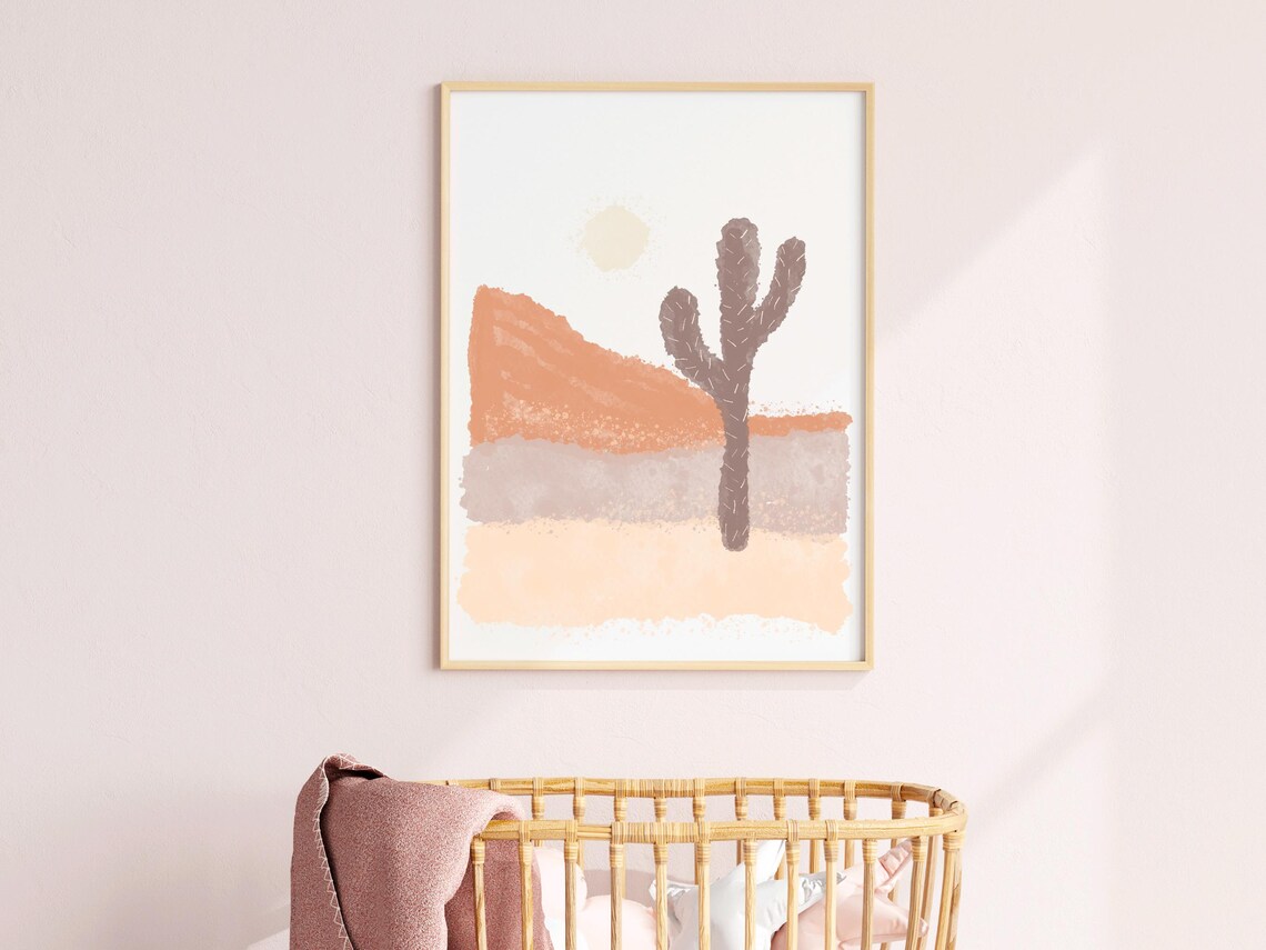 Terracotta Desert Cactus Minimalist Watercolor Nursery Room Poster
