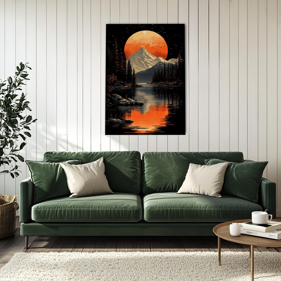 Mountain Sunset Poster Orange Moon Reflection On River Scenic Landscape Wall Art Nature And Wilderness Home Dcor - Image 3