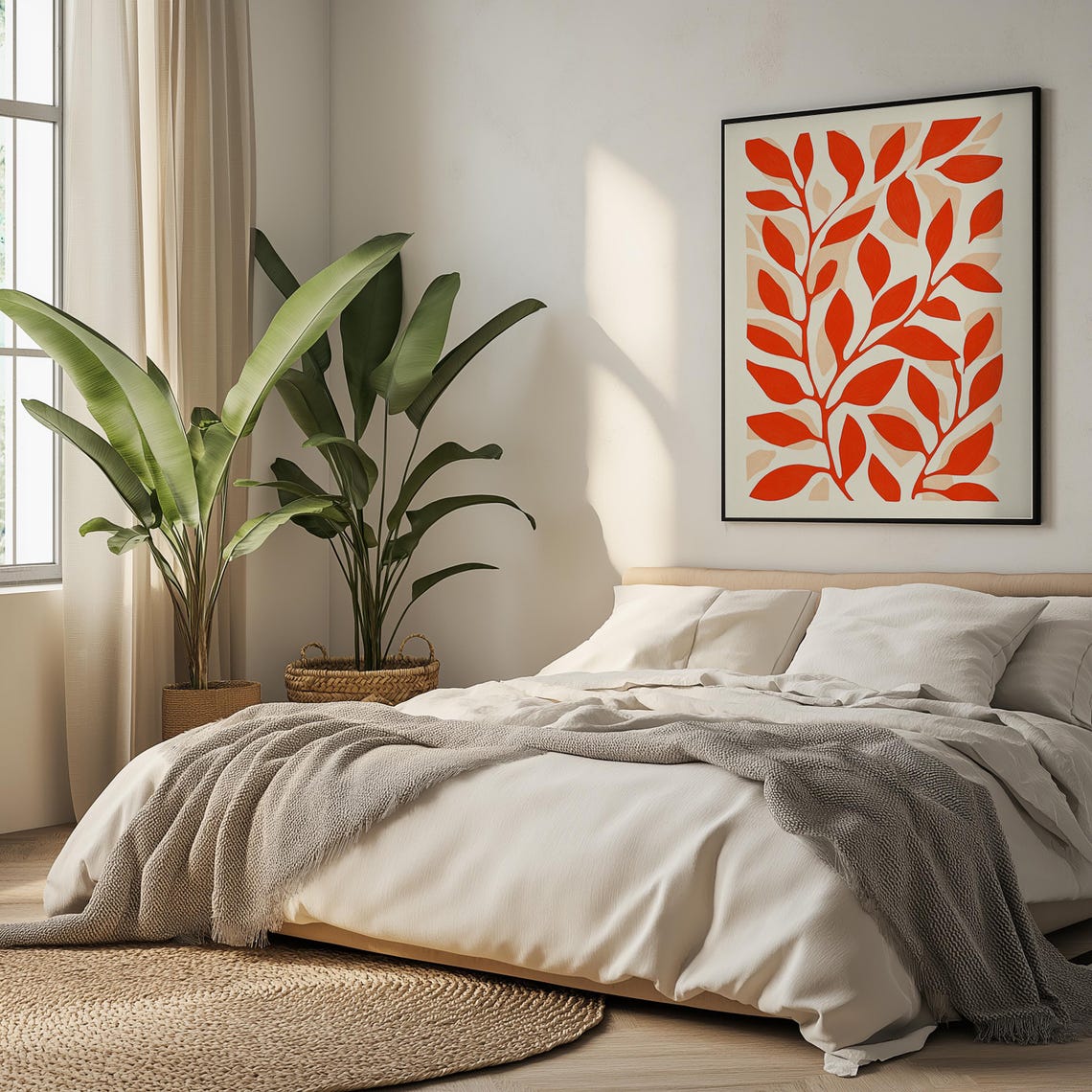 Minimalist Red Leaf Branch Scandinavian Botanical Autumn Wall Art - Image 4