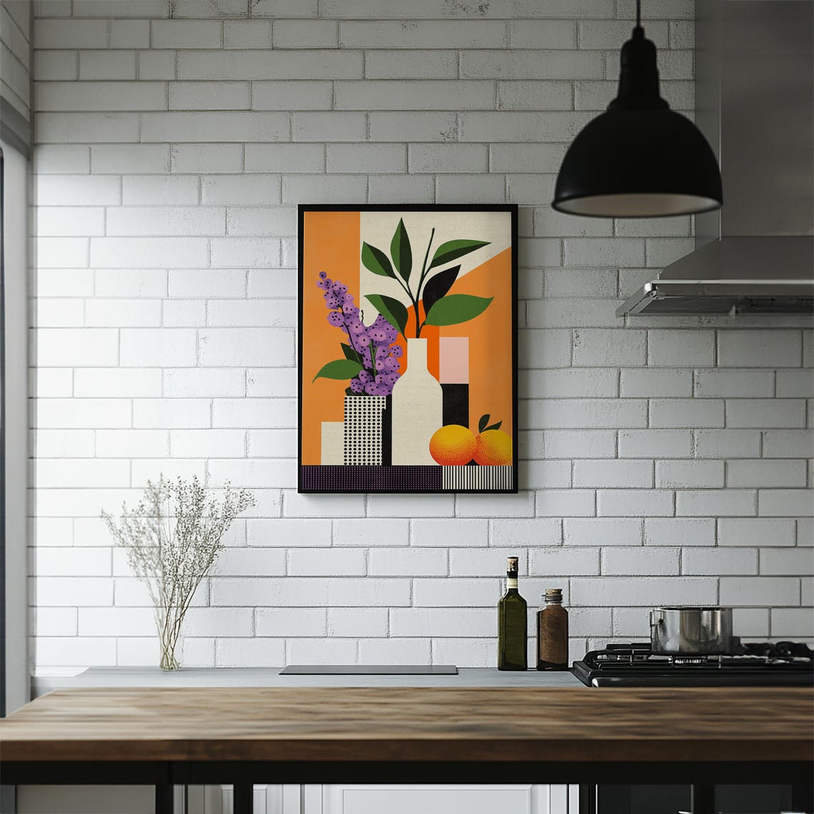 Orange Purple Geometric Floral Still Life with Vases Modern Poster - Image 6
