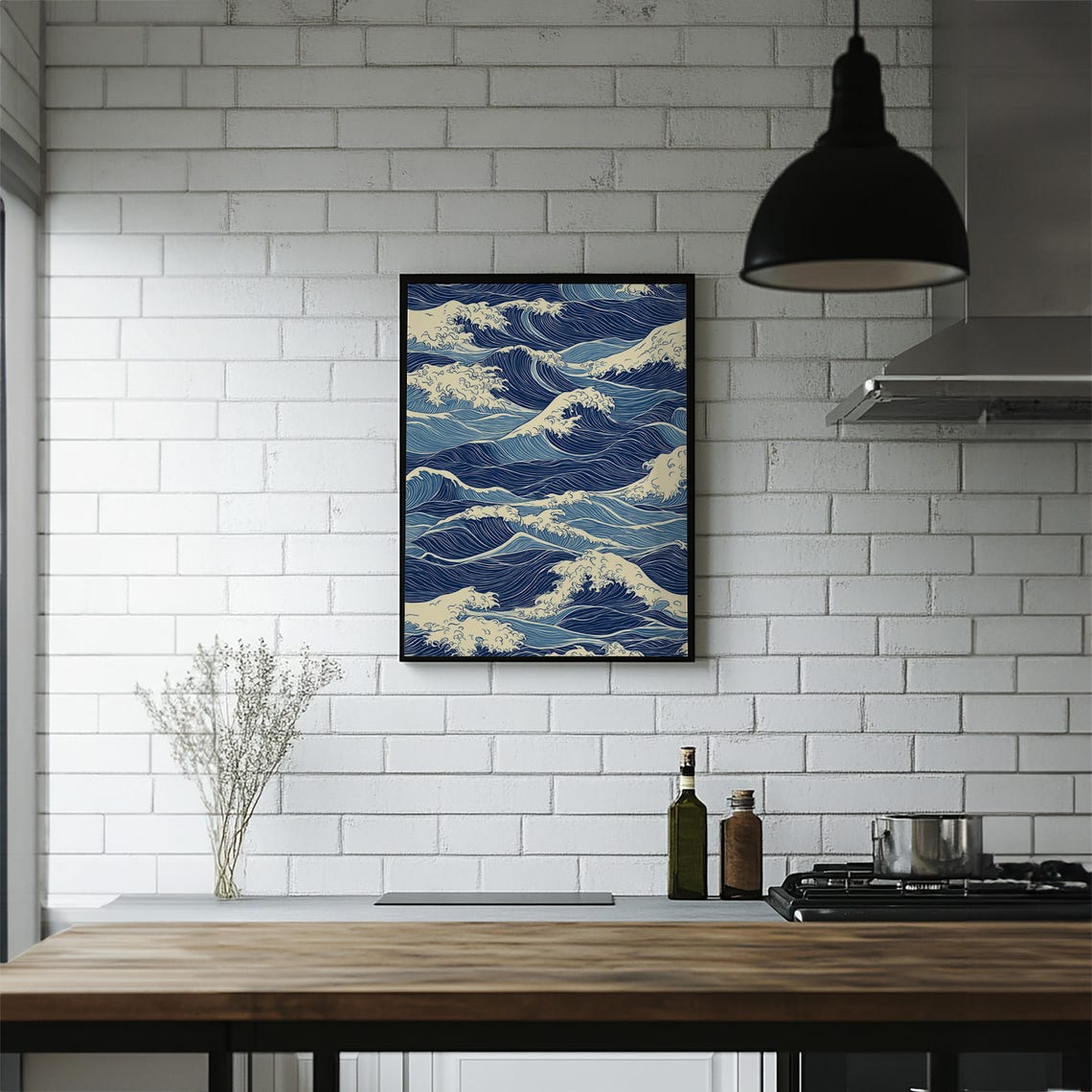 Japanese Blue Ocean Wave Pattern Traditional Ukiyo Inspired Wall Art - Image 6