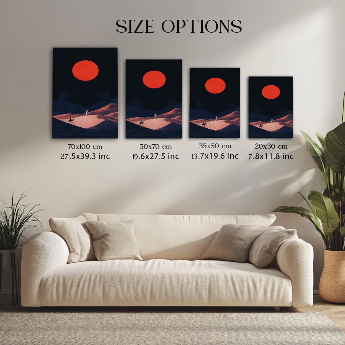 Desert Night with Giant Red Moon Camel Silhouette Night Poster - Image 3