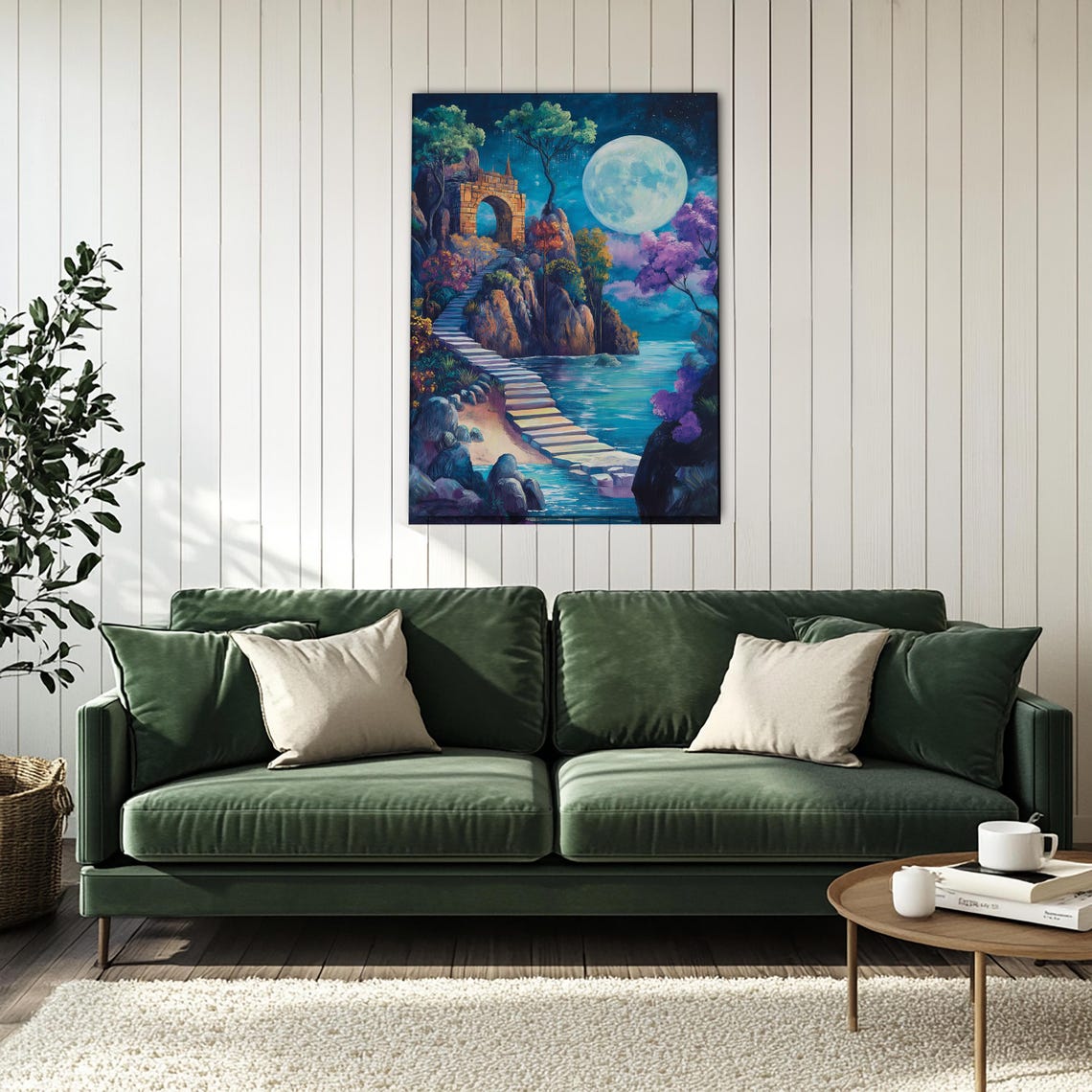 Moonlit Stone Pathway Over Sea Coastal Fantasy Night Scene Poster - Image 4