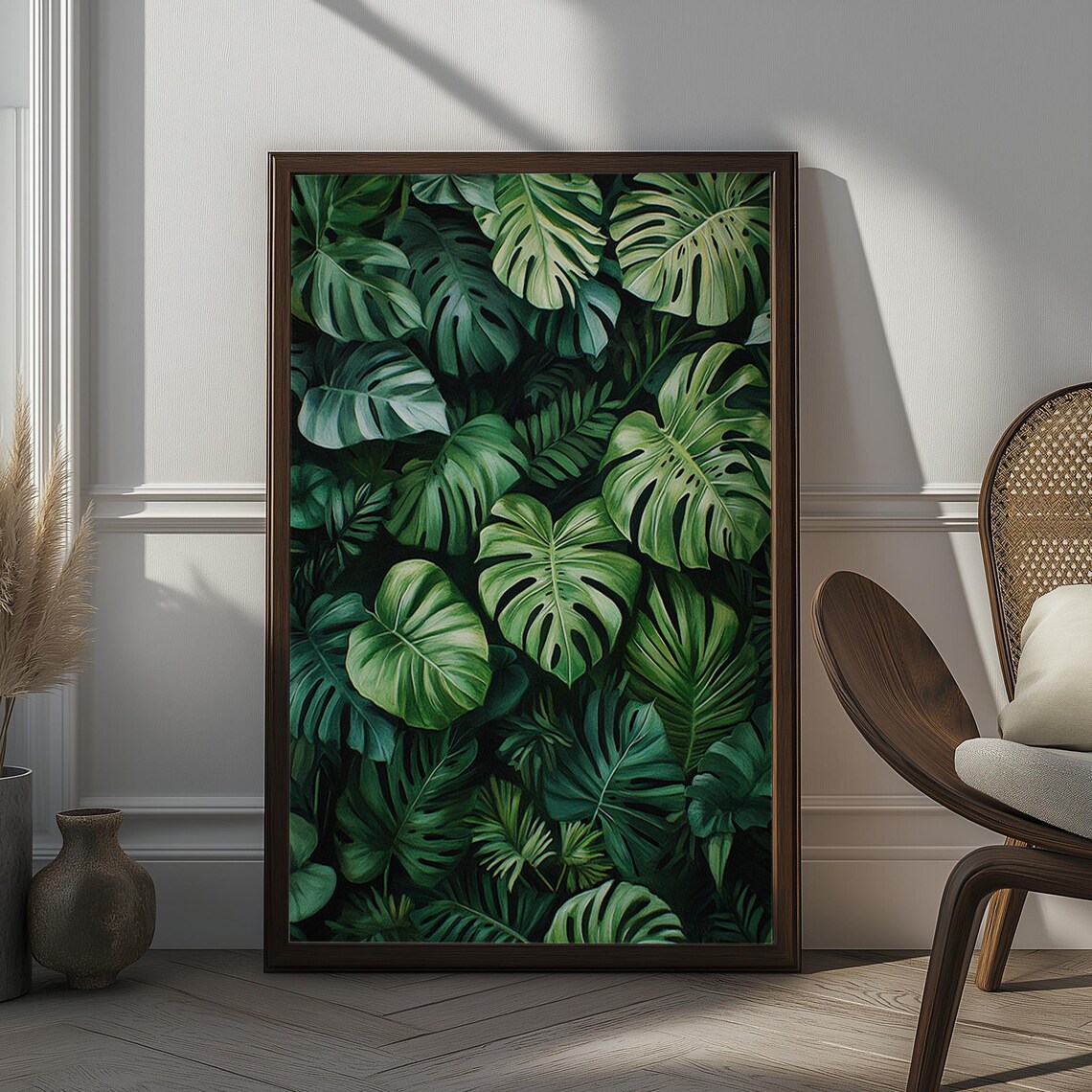 Lush Green Monstera Jungle Leaves Tropical Botanical Art Poster