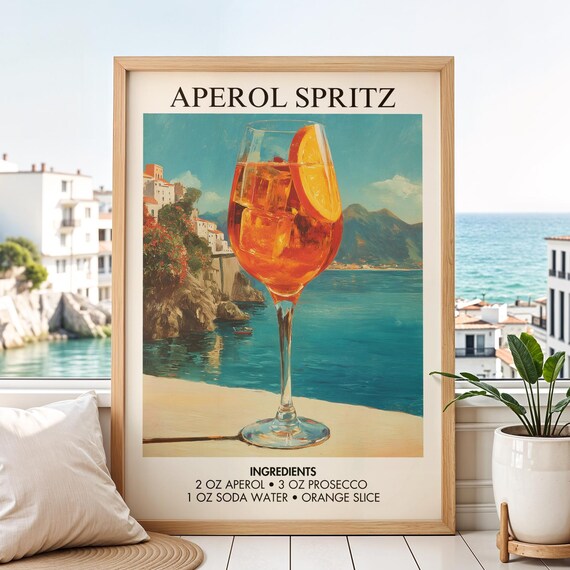 Aperol Spritz Cocktail Recipe Italian Coast Bar Decor Poster