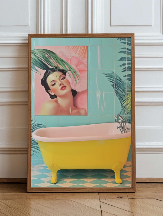Dreamy Bathroom Wall Art Vintage Printt L Bathtub Print 1950s Glam Decor Toilet