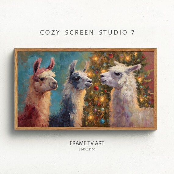 Three Alpacas Christmas Tree Close-Up Portrait Frame TV Poster