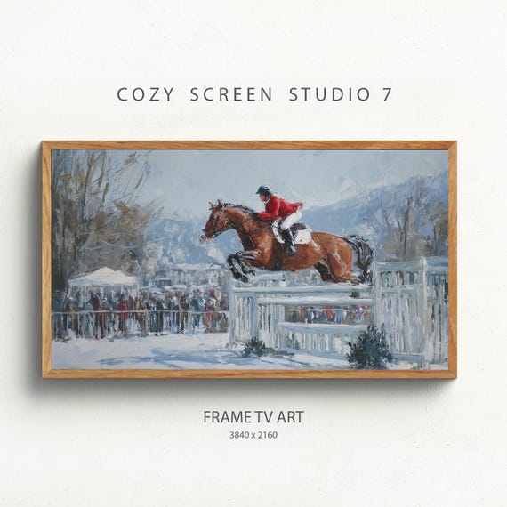 Show Jumping Frame Tv Art Santa Riding On Horseback Painting
