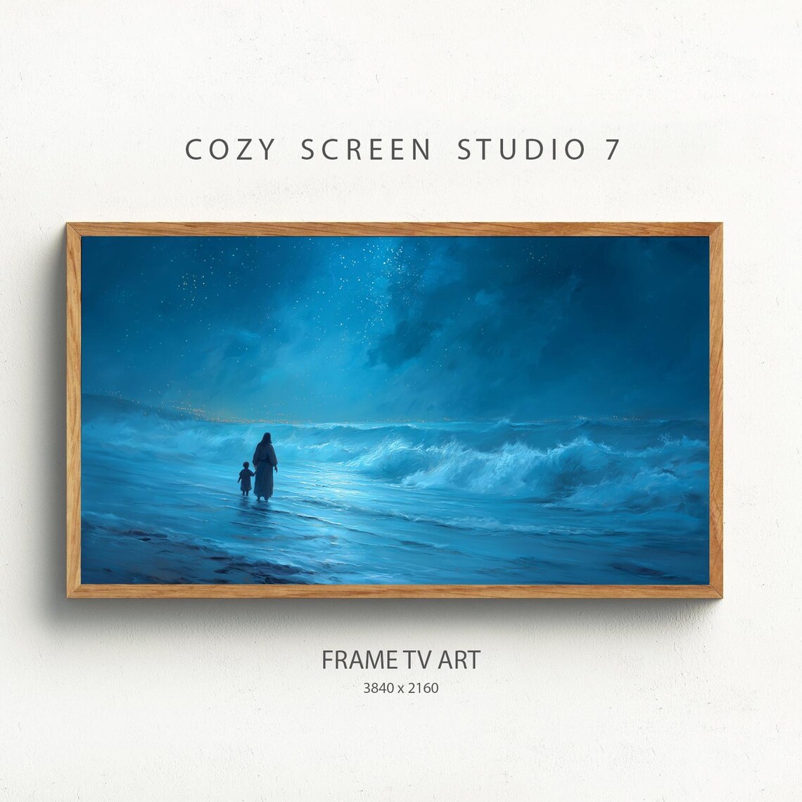 Christian Ocean Waves Painting, Religious Art Print
