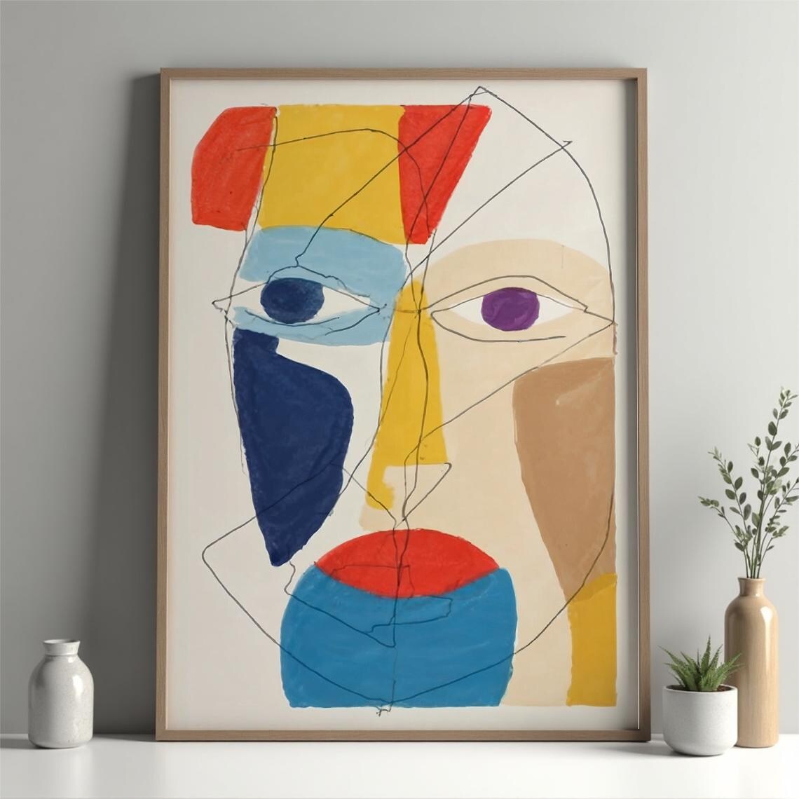Abstract Cubist Face In Primary Colors Modern Geometric Portrait Poster