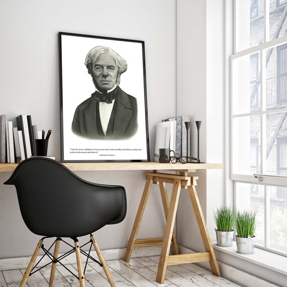 Michael Faraday Portrait Poster With Inspirational Quote Pencil Art