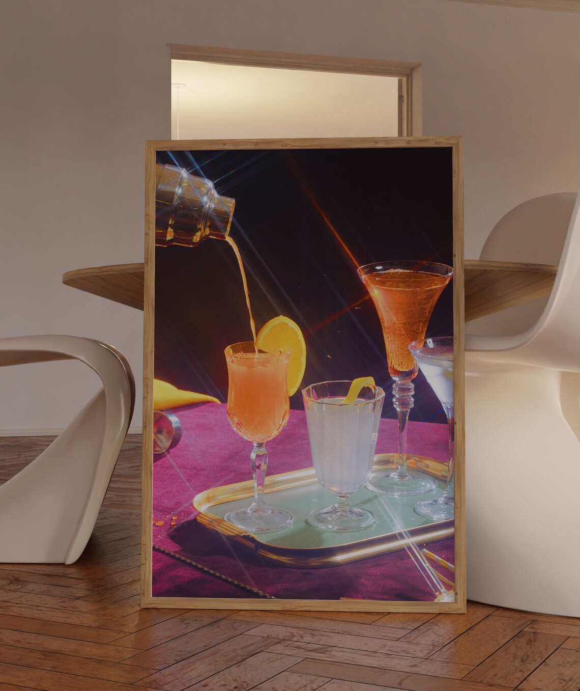 Sparkling Champagne Cocktails Poured on a Gold Tray Scene Poster - Image 3