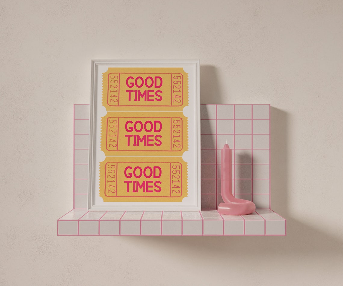Good Times Ticket Stubs Retro Yellow and Pink Tickets Poster - Image 4