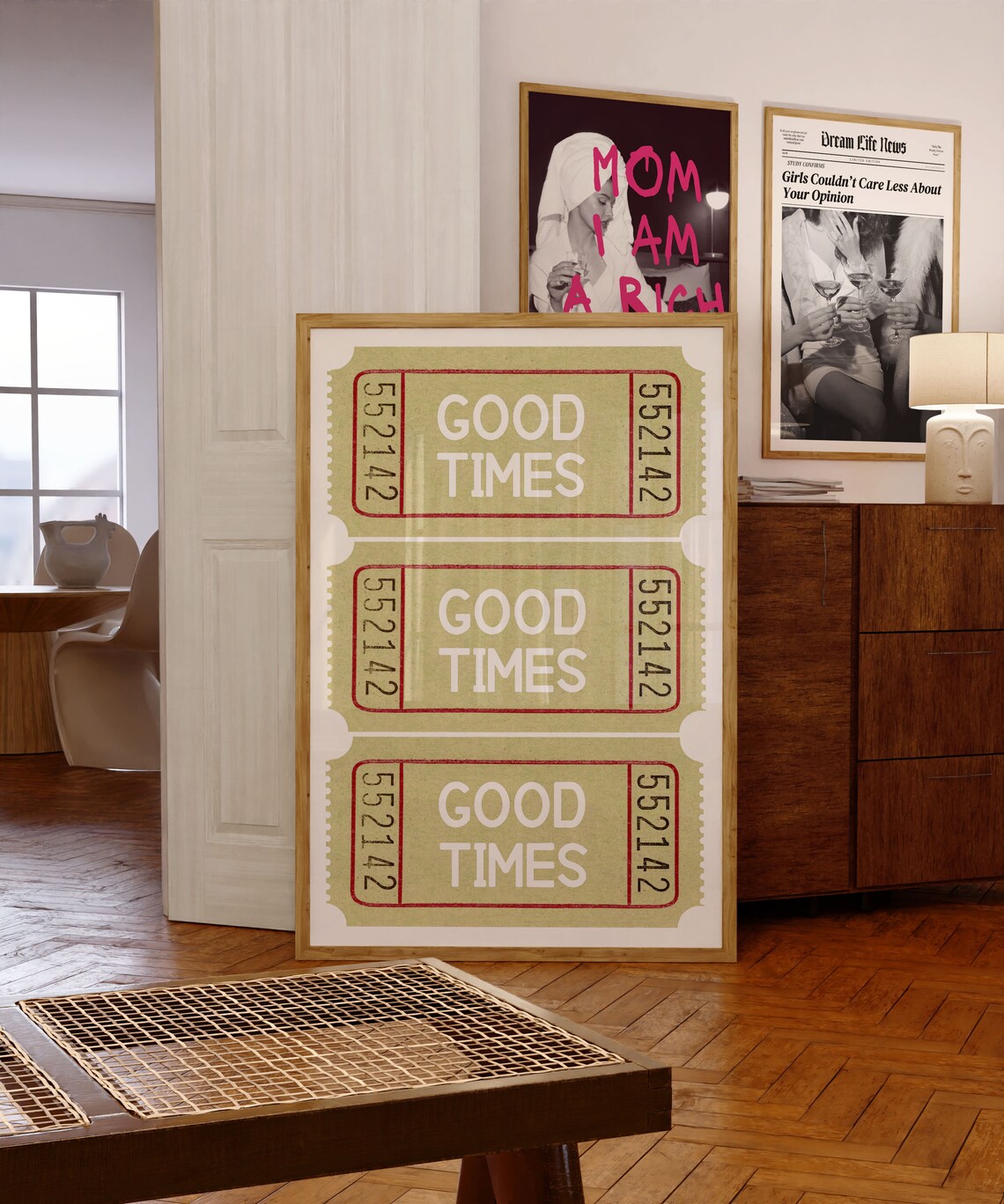 Green Good Times Retro Cinema Ticket Stub Trio Vintage Style Poster - Image 3