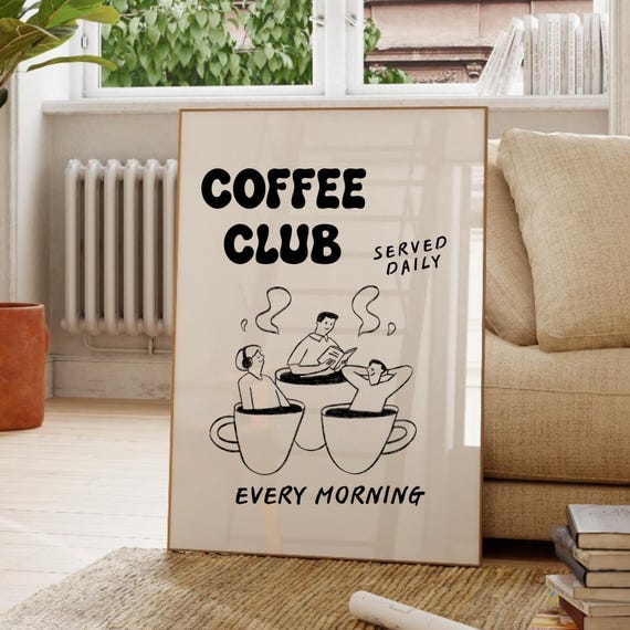 Coffee Club Print Minimalist Kitchen Art Lover Gift