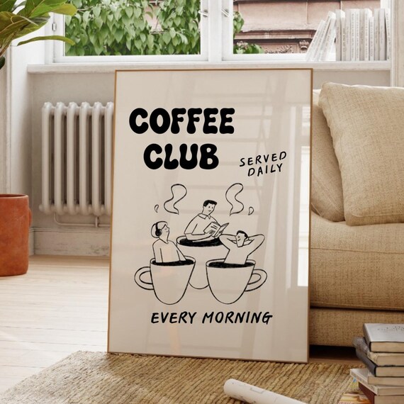 Coffee Club Served Daily Morning Ritual Retro Kitchen Poster