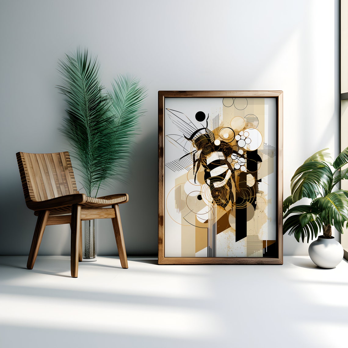 Abstract Geometric Honey Bee Gold Black Modern Insect Art Poster