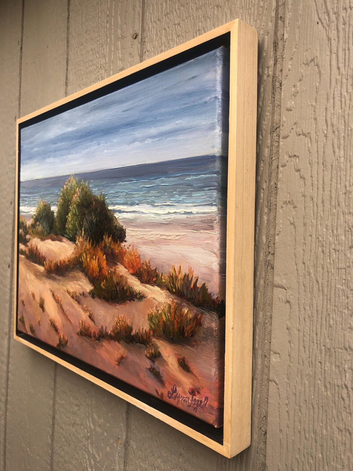 California Beach Dunes Golden Grasses Ocean Waves Oil Painting Poster - Image 3